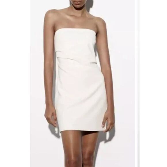 Nwt- Zara Women's Knit Ruched Strapless Mini ROMPER White Sz L - Picture 1 of 4